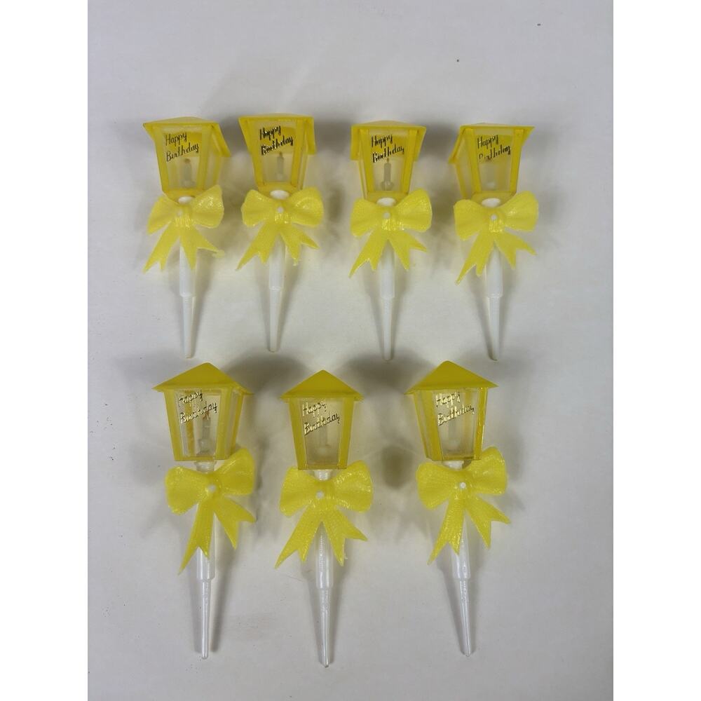 Vintage WILTON Happy Birthday Street Lamp Cake Toppers Decoration Yellow Qty 7